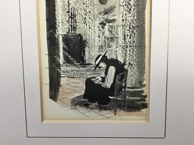 Lot 168 - English School, 20th century, pen and wash, seated figure, 13 x 9cm, mounted but unframed