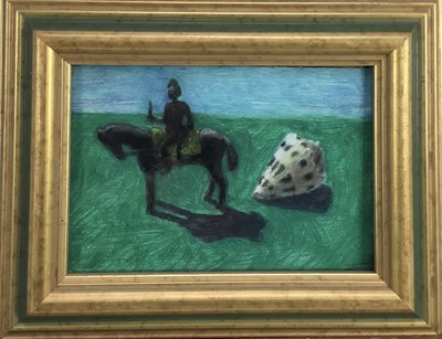 Lot 172 - English School, Late 20th century, oil on board  - Figure and shell, unsigned, 10 x 15cm, glazed frame Provenance: The Jenny Simpson Collection.