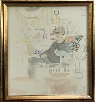 Lot 173 - English School, Late 20th century, watercolour - Seated figure, unsigned, 20 x 22cm, glazed frame, Provenance: The Jenny Simpson Collection.