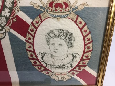 Lot 176 - Queen Victoria diamond jubilee commemorative scarf, framed 65 x 70cm