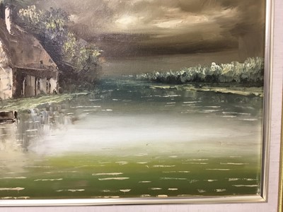 Lot 234 - 20th century, Continental School, oil on canvas - Dutch River landscape in gilt frame