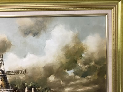 Lot 234 - 20th century, Continental School, oil on canvas - Dutch River landscape in gilt frame