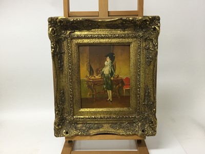 Lot 235 - Franz Marc, oil on panel - a dandy before a mirror, signed, in gilt frame