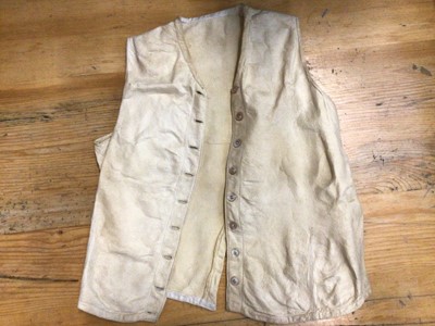Lot 2060 - Edwardian accessories including a pair of fine lawn detachable sleeves with lace cuffs, tape lace blouse, child's chamios leather waistcoar, child's linen waistcoat with lace trim, pair of silk sto...