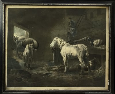 Lot 341 - George Morland, three antique engravings - The Farmer's Stable, Evening and The Farm Yard, in glazed frames (3)