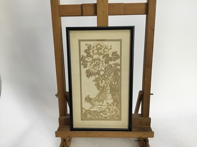 Lot 236 - Group of Chinese pictures and prints to include a embroided silk panel, set of cut paper pictures, prints in Chinese frames and others (11)