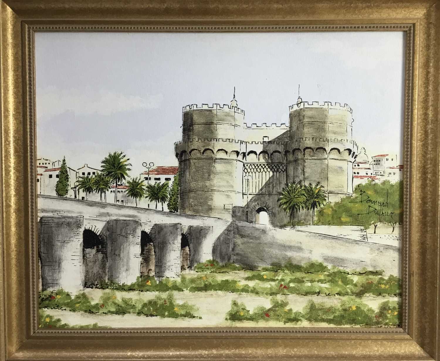 Lot 230 - Bernard Dufour (1922-2016) oil on canvas board - Continental Castle, signed, in gilt frame