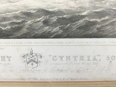Lot 185 - T G Dutton after Nicholas Condy - engraving. The Cutter Yacht Cynthia, 50 tons, published Messrs Forrs, 1850, image 31 x 45cm, glazed frame