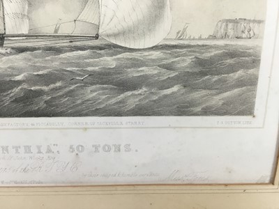 Lot 185 - T G Dutton after Nicholas Condy - engraving. The Cutter Yacht Cynthia, 50 tons, published Messrs Forrs, 1850, image 31 x 45cm, glazed frame