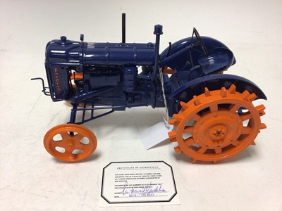 Lot 2363 - Fordson Tractor 1:12 large model hand built by Mike Karslake blue & orange livery with signed certificate date May 1983 and label underneath