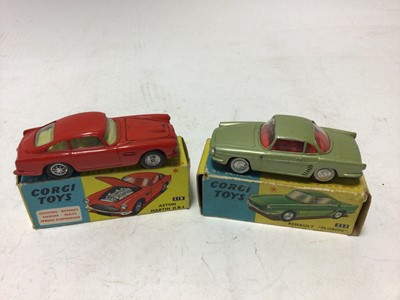 Lot 2377 - Corgi Aston Martin DB4 No.218, Jaguar 2.4 litre Saloon No.208S, Morris Mini-Minor No.226, Renault Florida No.222, all boxed (4)