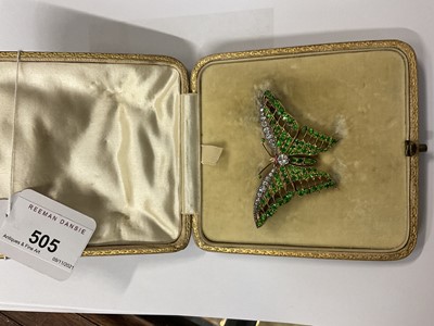 Lot 505 - Fine Edwardian Belle Époque diamond, ruby and demantoid green garnet butterfly brooch