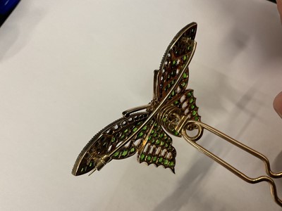 Lot 505 - Fine Edwardian Belle Époque diamond, ruby and demantoid green garnet butterfly brooch
