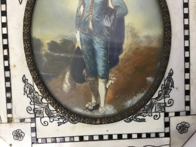 Lot 246 - Three decorative portrait miniatures, with overpainted prints after Gainsborough and others in piano key frames, the largest 16 x 14cm
