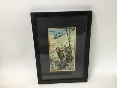 Lot 248 - Attributed to Randolph Caldecott (1846-1886), pen and watercolour, the lookout, signed with initials R.T.C., 14.5 x 8.5cm, glazed frame