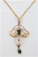 Lot 1660 - Edwardian Art Nouveau pendant with green paste...