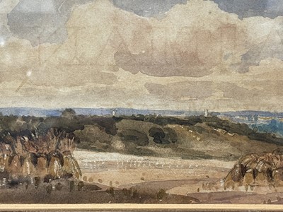 Lot 1290 - Thomas Churchyard watercolour, Harvest landscape