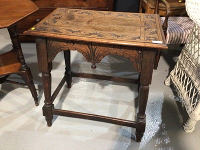 Lot 989 - Carved oak occasional table together with an Edwardian walnut two tier table with octagonal top