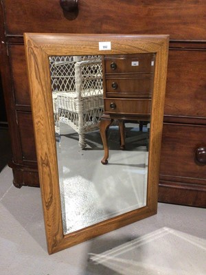Lot 992 - Good quality bevelled wall mirror in Ercol style elm frame 71x46cm