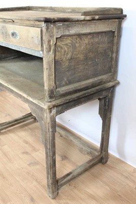 Lot 996 - Rare early 20th century oak trading counter, with gallery top and rear drawer, the front emblazoned 54 - John K. King & Sons, raised on square supports, 105cm wide x 60cm deep x 116cm high. N.B. Jo...