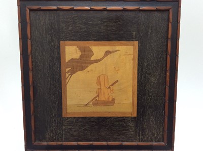 Lot 299 - 1920s/30s inlaid wooden panel -The Adventurer, A.J.Rowley label verso, 35cm square