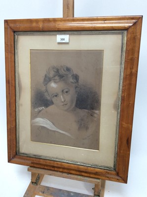 Lot 300 - Florence Amphlett, Victorian English School charcoal and chalk portrait, signed and dated 1877, 31cm x 24cm, in glazed maple veneered frame