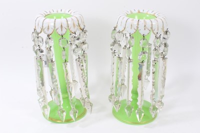 Lot 255 - Pair of 19th century green glass lustres