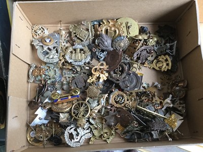 Lot 801 - Large collection of British military cap badges to include The Essex Regiment, Royal Armoured Corps and RAMC (1 box)