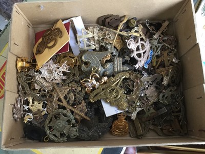 Lot 802 - Large collection of British military cap badges to include The South Staffordshire Regiment, The Scots Greys and Royal Artillery (1 box)