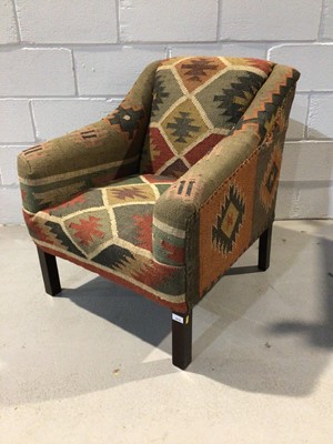 Lot 1010 - Kelim upholstered contemporary armchair on square legs