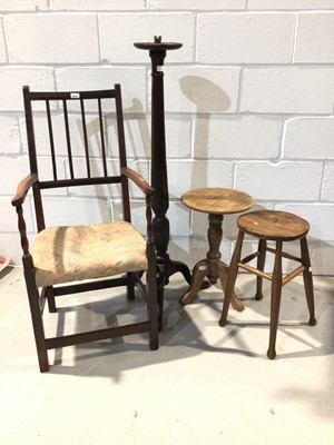 Lot 1011 - Mahogany open chair, mahogany torchère, old stool and wine table