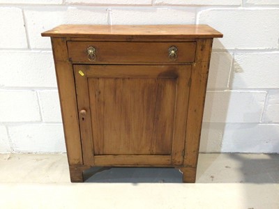 Lot 1012 - Old pine cupboard with single drawer and panelled door below on bracket feet