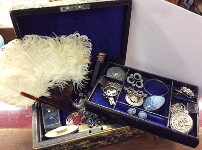 Lot 731 - Victorian jewellery box containing silver and white metal jewellery, other costume jewellery and bijouterie