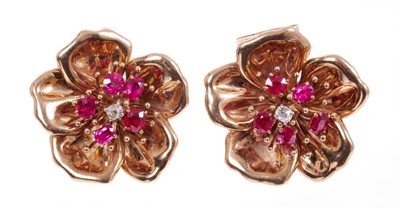 Lot 500 - Pair of Cartier ruby and diamond dress clips