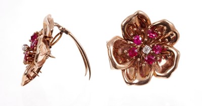 Lot 500 - Pair of Cartier ruby and diamond dress clips