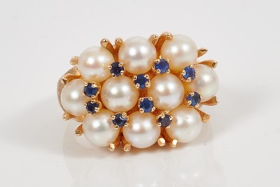 Lot 504 - Cultured pearl and sapphire cocktail ring