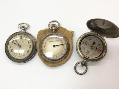 Lot 714 - Silver cased pocket watch, pocket pedometer and WWI military compass