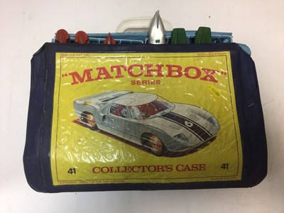 Lot 2400 - Dinky unboxed selection of early racing cars including MG Record Car, Auto Union, Mercedes Benz etc plus Police Box and some 1-75 Matchbox models in carry case (QTY)