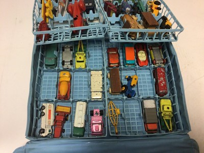 Lot 2400 - Dinky unboxed selection of early racing cars including MG Record Car, Auto Union, Mercedes Benz etc plus Police Box and some 1-75 Matchbox models in carry case (QTY)