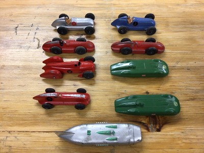 Lot 2400 - Dinky unboxed selection of early racing cars including MG Record Car, Auto Union, Mercedes Benz etc plus Police Box and some 1-75 Matchbox models in carry case (QTY)