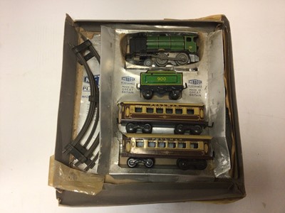 Lot 2387 - Railway Mettroy tinplate clockwork passenger set including 4-4-0 loco & tender "Eton" two Pullman Coaches, only 3 items of track, all housed in original box