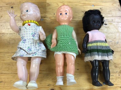 Lot 2431 - Dolls including English black doll, boy and girl 'twins' and two blonde hair dolls. Plus MPF plastic doll Made in HongKong.