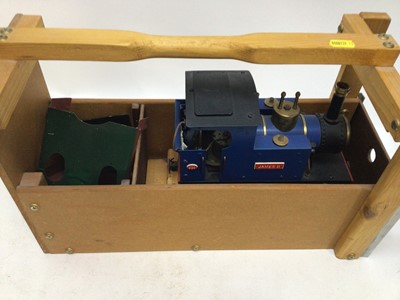 Lot 2411 - Scratchbuilt metal model locomotive 0-6-0 electrcally wired blue, black & red livery housed in wooden handmade carrying case