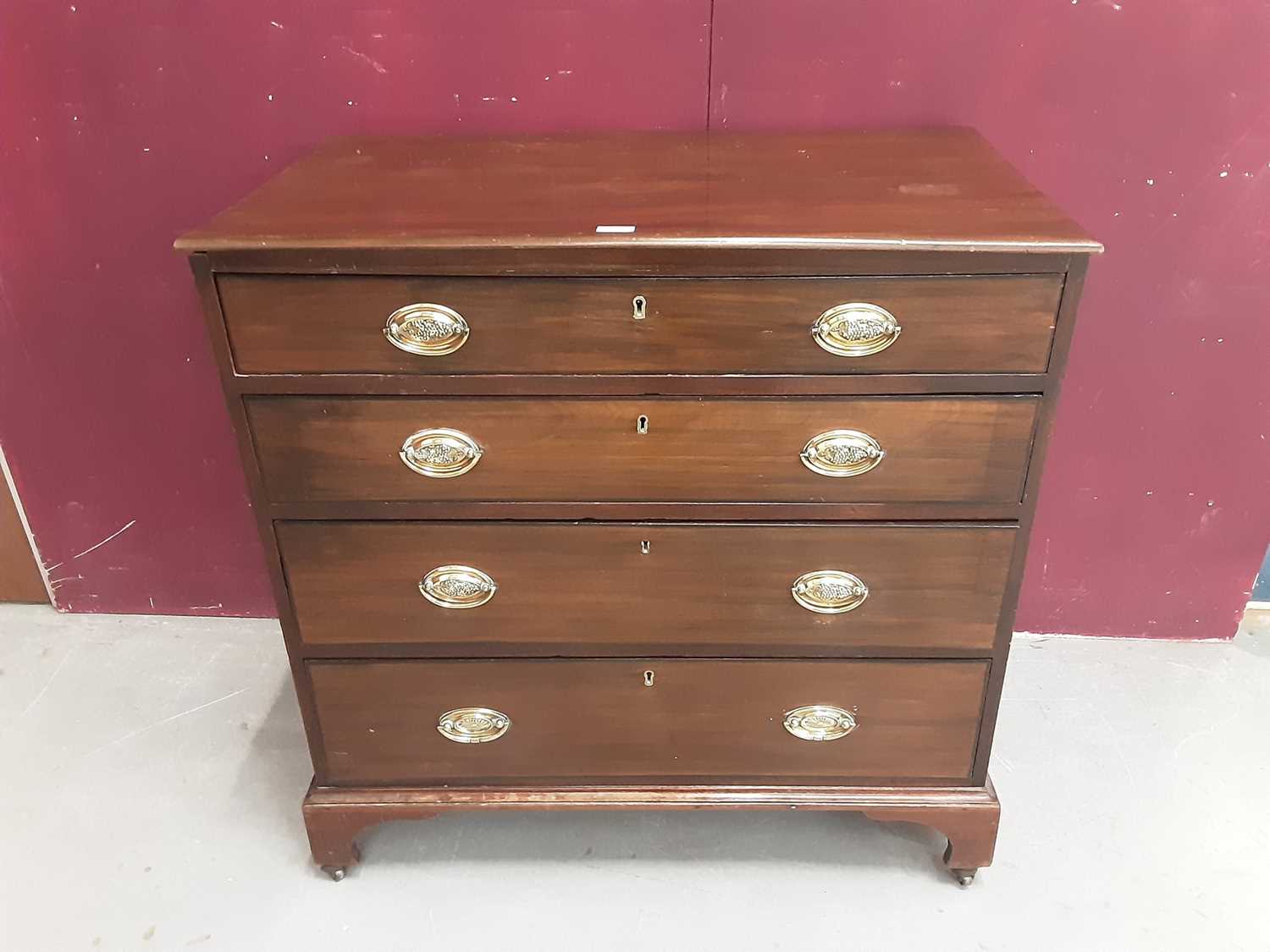 Lot 902 - George III mahogany secretaire chest of four long drawers on bracket feet