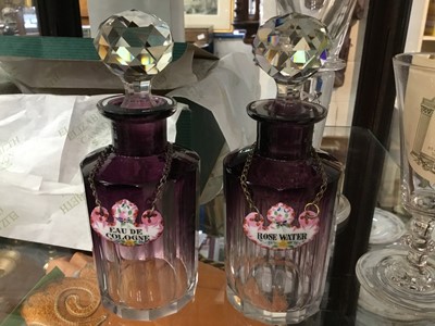 Lot 197 - Pair of glass scent bottles, other glasses
