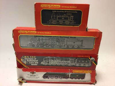 Lot 2456 - Railway Hornby OO gauge locomotive R552, Duchess of Sutherland RO66, Class A4 Mallard, 0-6-0 Tank R052, all boxed (4)