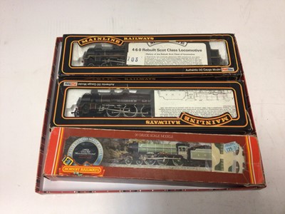 Lot 2458 - Railway Hornby OO gauge LNER Class B17 "Manchester United", mainline Royal Scot and Scots Guardman, all boxed (3)