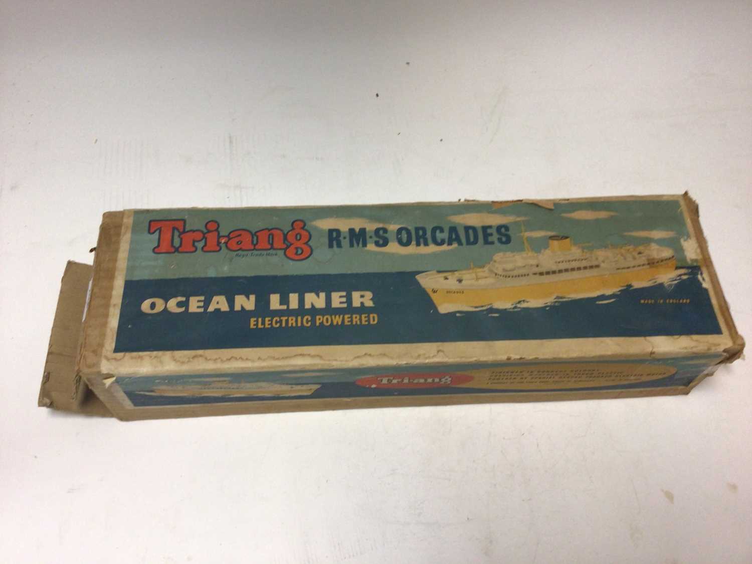 Lot 2466 - Triang RMS Orcades Ocean liner, in original box, plus Kleware constructed Jaguar (no wheels)