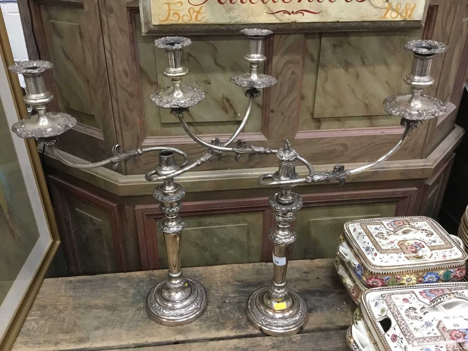 Lot 94 - Pair 19th century silver plated candelabra