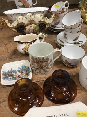 Lot 82 - Royal Worcester Evesham 6 place coffee set, together with a pair of Davidson cloud glass candlesticks, Victorian and later commerative ceramics and other items